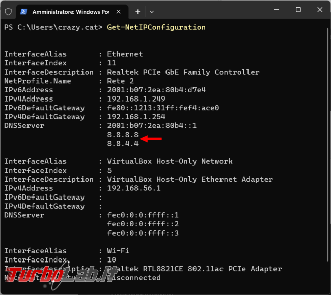 Come cambiare DNS scheda rete PowerShell