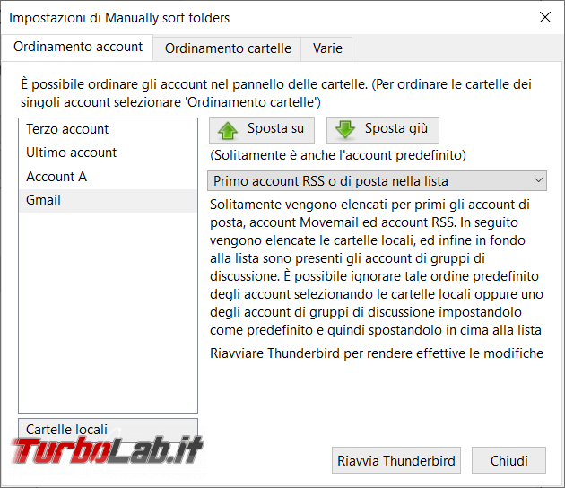 Come cambiare l’ordine account posta Thunderbird