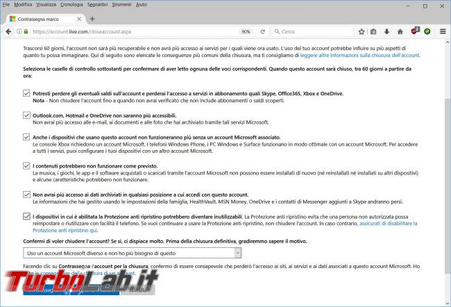 Come cancellare account Microsoft (@outlook) non utilizziamo più