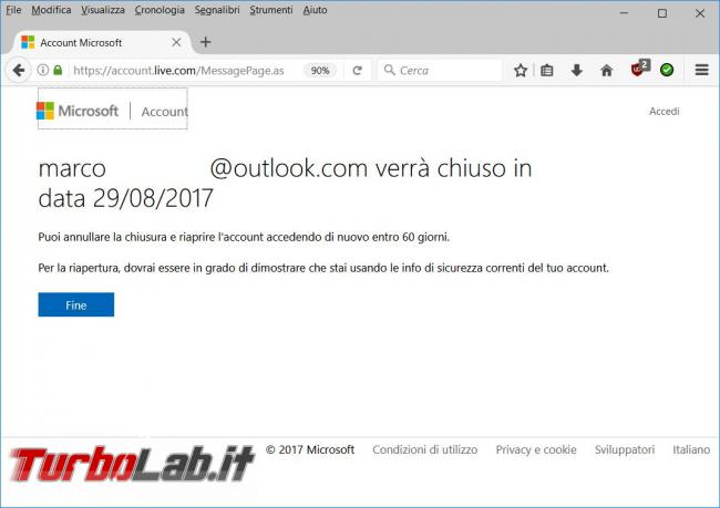 Come cancellare account Microsoft (@outlook) non utilizziamo più