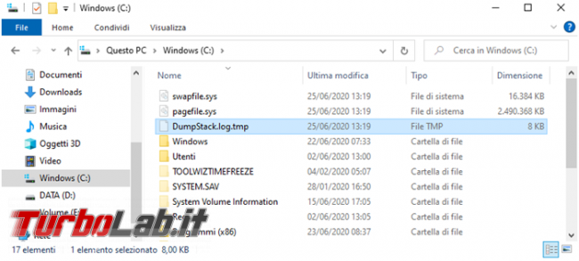 Come cancellare file DumpStack.log.tmp disco C
