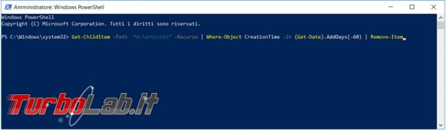 Come cancellare, Windows 10, file più vecchi certa data riga comando powershell