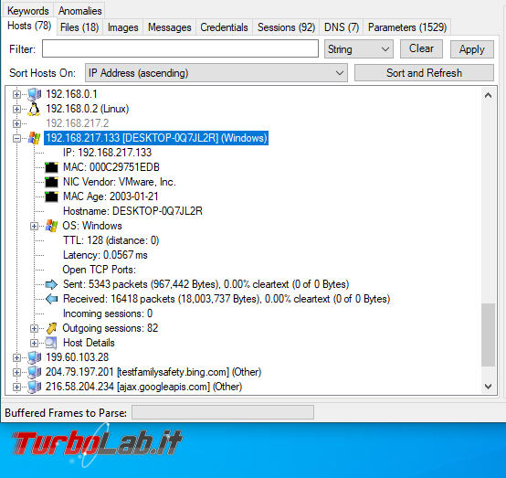 Come catturare indagare traffico rete NetworkMiner
