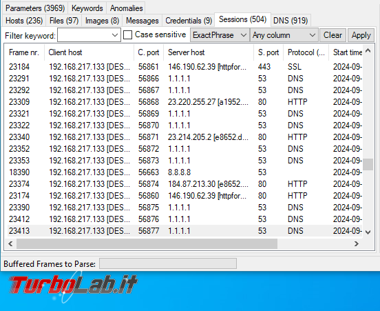 Come catturare indagare traffico rete NetworkMiner