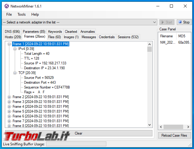 Come catturare indagare traffico rete NetworkMiner