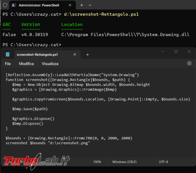 Come catturare screenshot PowerShell