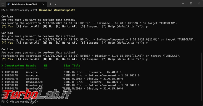 Come cercare installare aggiornamenti Windows Update PowerShell
