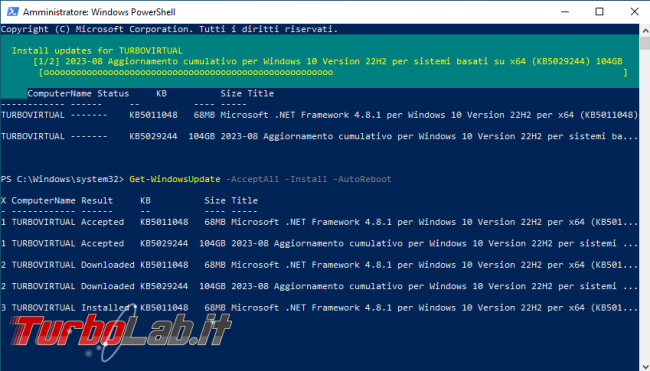 Come cercare installare aggiornamenti Windows Update PowerShell