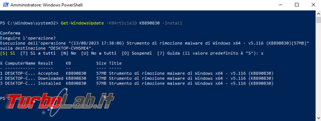 Come cercare installare aggiornamenti Windows Update PowerShell