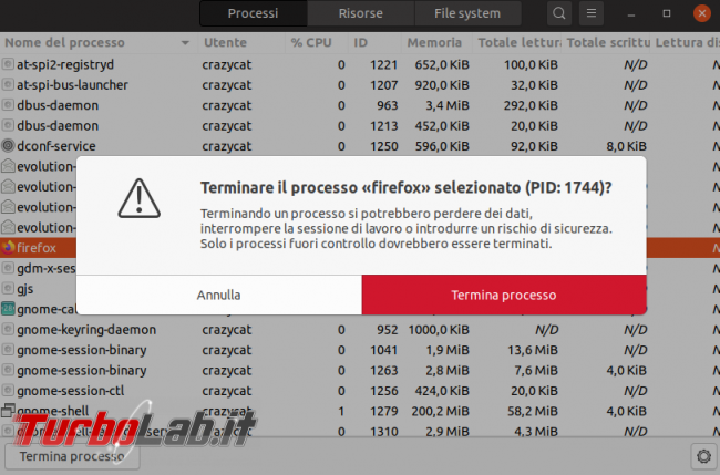 Come chiudere programma bloccato Ubuntu