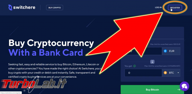 Come comprare Bitcoin, Ethereum altre criptovalute carta credito 2020: video-guida Switchere (alternativa facile Coinbase)