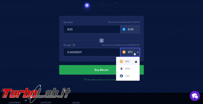 Come comprare Bitcoin, Ethereum altre criptovalute carta credito 2020: video-guida Switchere (alternativa facile Coinbase) - 65_switchere_scelta_criptovaluta
