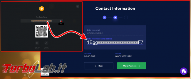 Come comprare Bitcoin, Ethereum altre criptovalute carta credito 2020: video-guida Switchere (alternativa facile Coinbase) - 75_switchere_indirizzo_deposito_elaborato
