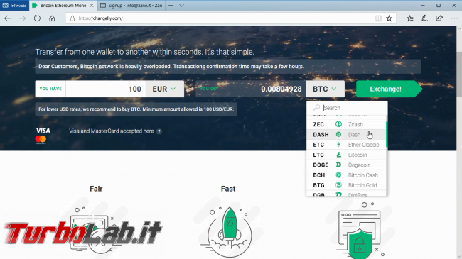 Come comprare Ripple, Monero, EOS, DASH carta credito: video guida Changelly
