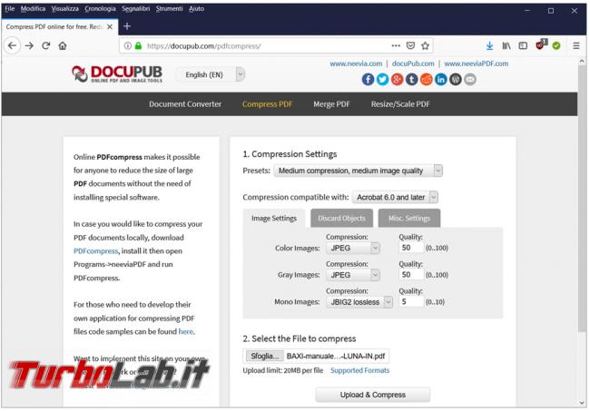 Come comprimere file PDF ridurne dimensioni servizi online