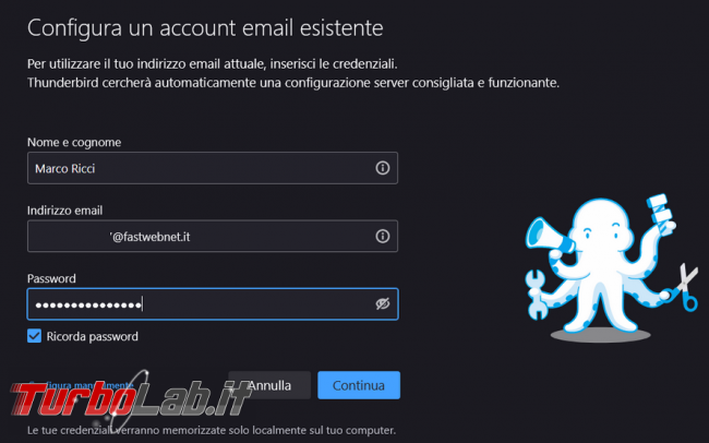Come configurare account posta fastweb thunderbird superare l’errore utente password errati