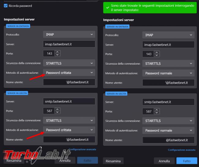 Come configurare account posta fastweb thunderbird superare l’errore utente password errati