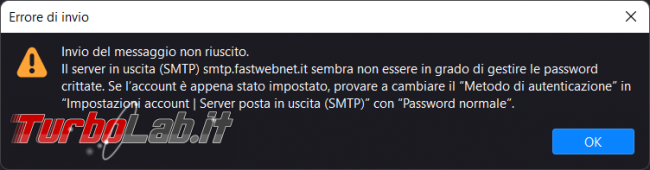 Come configurare account posta fastweb thunderbird superare l’errore utente password errati