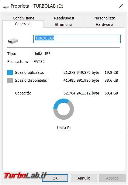 Come convertire file system disco USB FAT32 NTFS viceversa