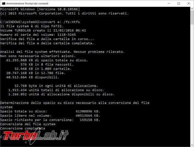 Come convertire file system disco USB FAT32 NTFS viceversa
