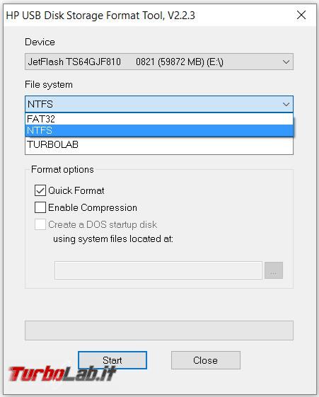 Come convertire file system disco USB FAT32 NTFS viceversa
