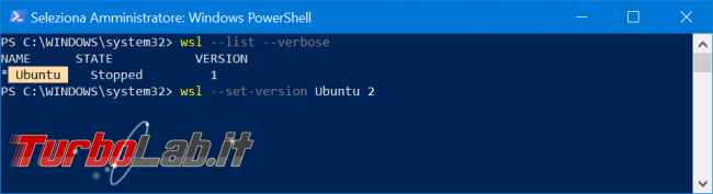 Come convertire WSL1 WSL2 aggiornare distribuzioni già installate (Sottosistema Windows Linux, Windows 10 2004) - zShotVM_1570998403