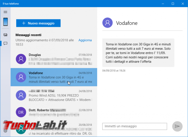 Come copiare foto smartphone Android PC Windows 10 leggere/scrivere messaggi SMS: guida Your Phone ( telefono) - Mobile_zShot_1536341271