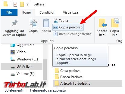 Come copiare percorso file cartella