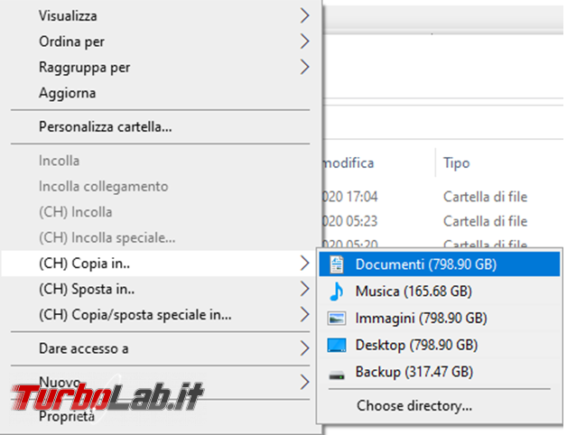 Come copiare spostare file menu contestuale Windows Copy Handler
