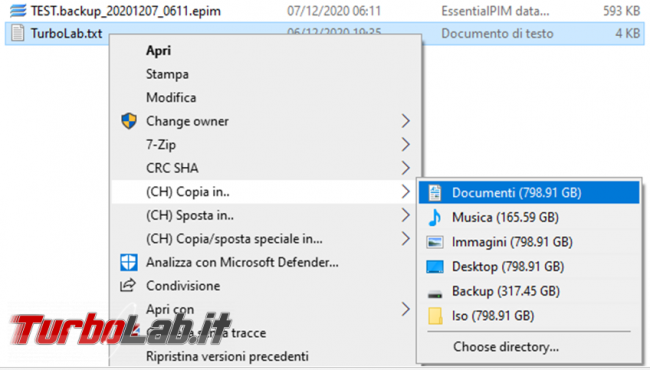 Come copiare spostare file menu contestuale Windows Copy Handler