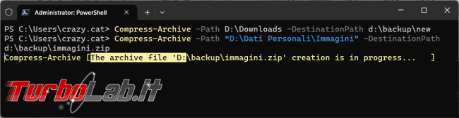 Come creare archivio zippato PowerShell poi decomprimerlo