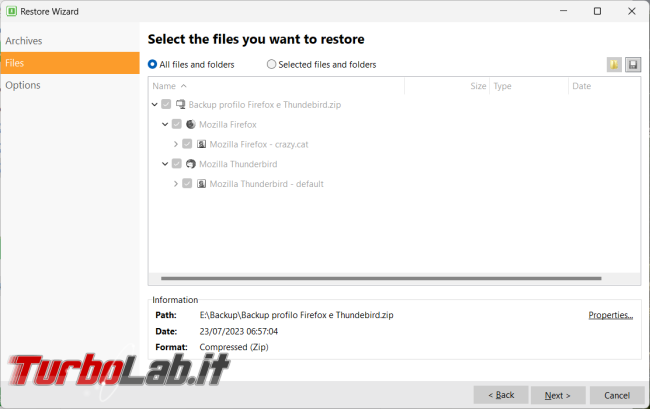 Come creare backup dati principali browser client posta
