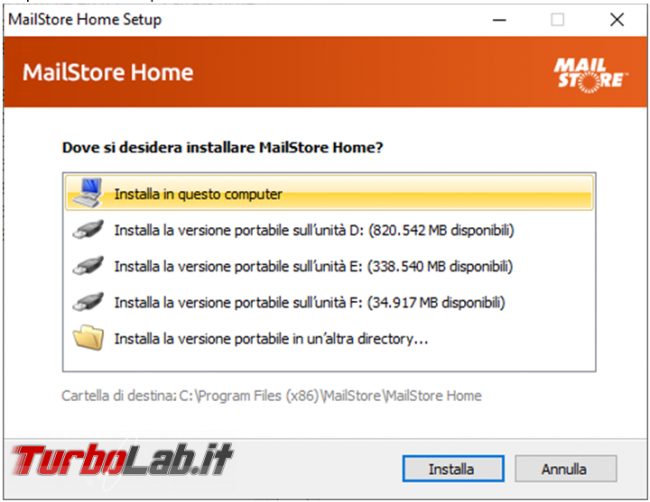 Come creare backup posta elettronica MailStore Home trasferire posta Outlook Thunderbird viceversa