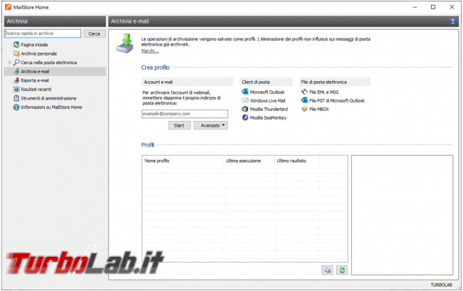 Come creare backup posta elettronica MailStore Home trasferire posta Outlook Thunderbird viceversa