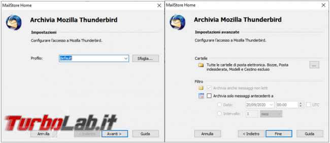Come creare backup posta elettronica MailStore Home trasferire posta Outlook Thunderbird viceversa