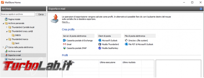 Come creare backup posta elettronica MailStore Home trasferire posta Outlook Thunderbird viceversa