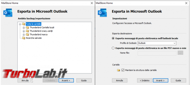 Come creare backup posta elettronica MailStore Home trasferire posta Outlook Thunderbird viceversa