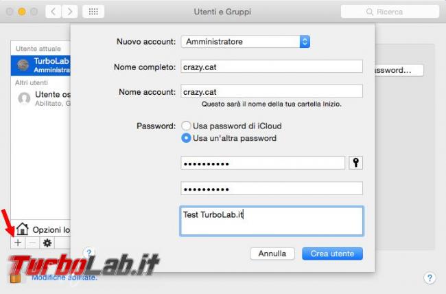Come creare cancellare utente Mac OS X