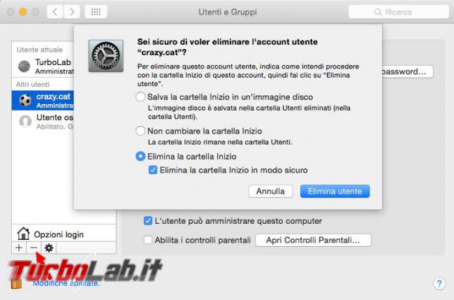 Come creare cancellare utente Mac OS X