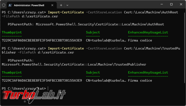 Come creare certificato firmare digitalmente script PowerShell
