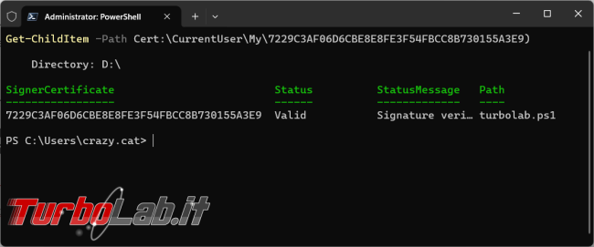 Come creare certificato firmare digitalmente script PowerShell