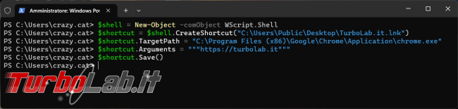 Come creare collegamento desktop utilizzando Powershell