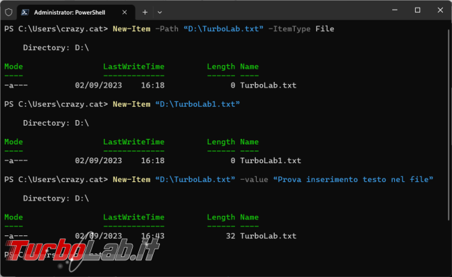 Come creare, copiare, rinominare, cancellare file cartelle PowerShell