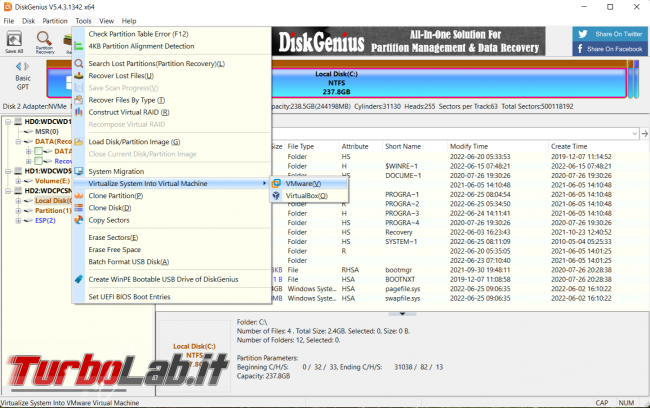 Come creare DiskGenius copia sistema operativo usare VirtualBox VMware
