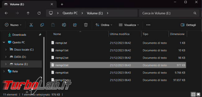 Come creare file dimensioni predefinite