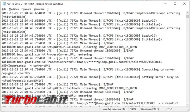 Come creare file log monitorare connessioni Thunderbird
