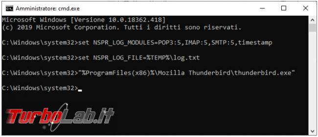 Come creare file log monitorare connessioni Thunderbird