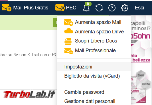 Come creare filtri posta web Libero limitare l’arrivo Spam