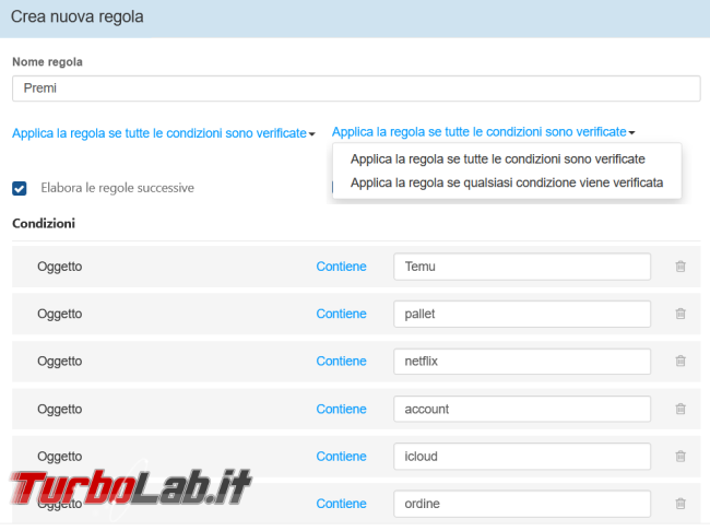 Come creare filtri posta web Libero limitare l’arrivo Spam