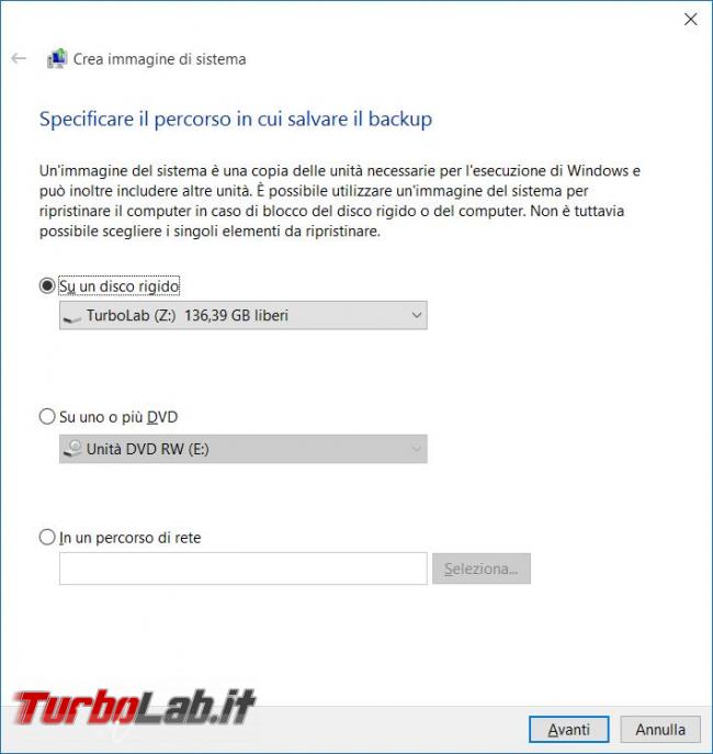 Come creare ’immagine backup Windows 10